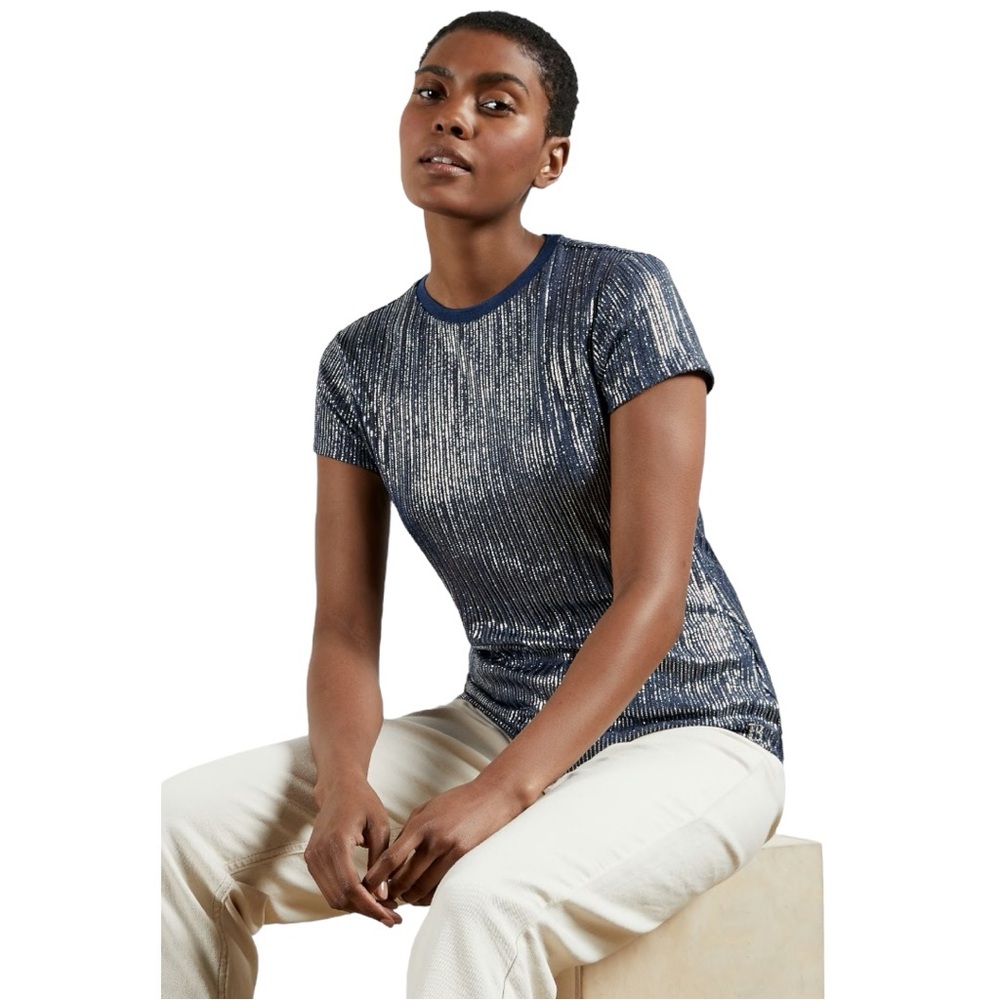 TED BAKER LONDON Catrino Fitted Metallic Tee In Mid Blue - Large